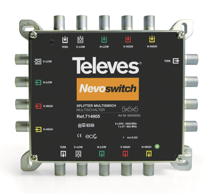 Televes 5x2-fach Guss-Verteiler SAV525G NEVO VD:4-6dB 5-2400MHz 714905