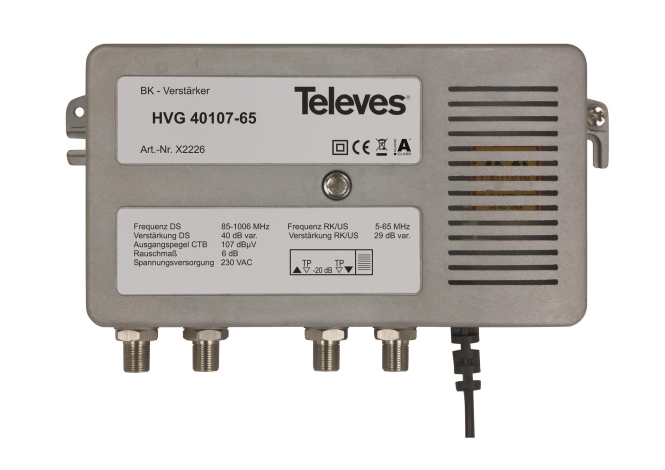 Televes BK-Guss-Verstärker HVG40107-65 40dB CTB 107dB 5-1006MHz RK 28dB
