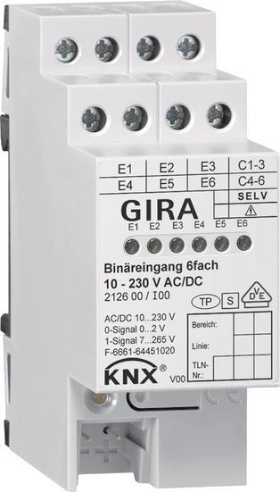 GIRA 212600 Binäreingang 6fach 10-230V AC/DC KNX REG, & 4759968 (BILD1)