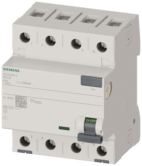 SIEM FI-Schalter 4x63A 5SV33463 Typ F 3+N-pol. 30mA 400V 4TE Zählerschr./Verteilg