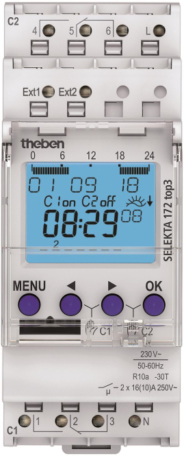 4003468170175 - THEB Zeitschaltuhr digital SEL172top3 Astro 24H 7T mit Gangreserve 2TE 2K 84SP 4003468170175 - THEB Zeitschaltuhr digital SEL172top3 Astro 24H 7T mit Gangreserve 2TE 2K 84SP
