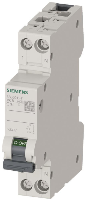 Siemens Leitungsschutzschalter 5SL6016-7 230V 6KA, 1+N-POLIG/1TE C16 Zählerschr./Verteilg