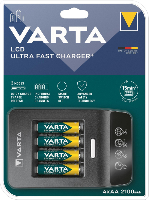 VARTA VARTA LCD Ultra Fast Charger 57685 4 x AA 2100mAh +12V Adapter Ladegerät