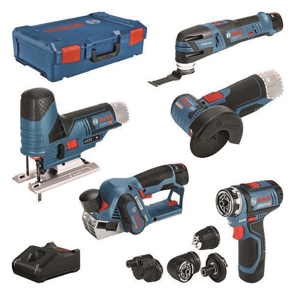 Bosch Tool Kit 12V GSR(FC),GOP,GHO,GWS, GST,GBA 2x2.0Ah + 1x3.0Ah + GAL + XL-BOX Werkzeug Messgeräte