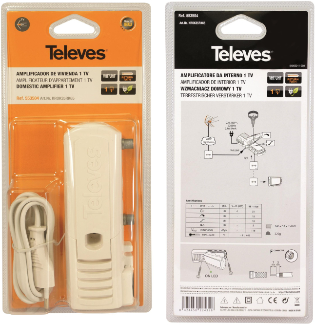 8424450224328 - Televes BK-Verstärker 35dB RK KROK35RK65 5-65MHz PST+Entzerrer