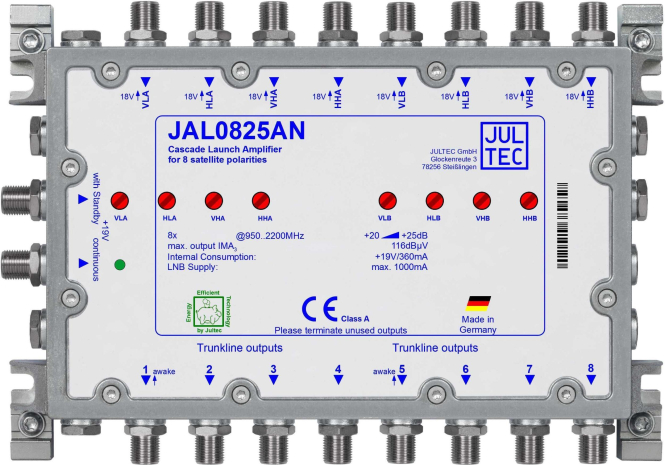 JULT SAT-Kask.-startverstärker JAL0825AN 8x25dB mit Netzteil JNT19-2000