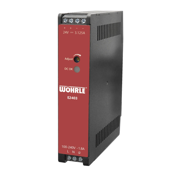 Wöhrle Netzgerät 1ph. E:85-264VAC E2403 A:24VDC 3,125A Slim B:27mm DC-OK LED