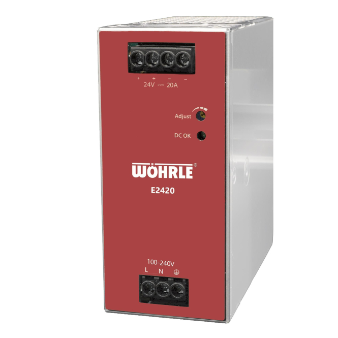 Wöhrle Netzgerät 1ph. E:90-264VAC E2420 A:24VDC 20 A Slim B:56mm DC-OK LED