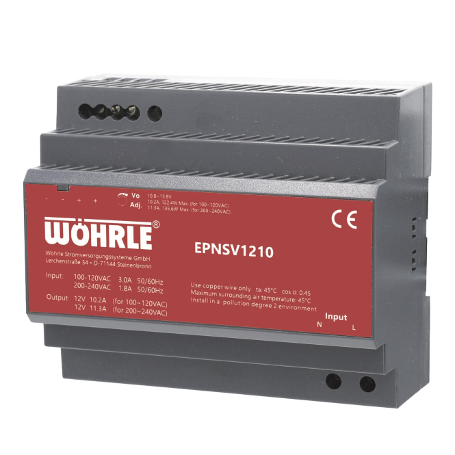 Wöhrle Netzgerät 1ph. E90-264V EPNSV1210 AC A:12VDC 11,3A Verteilereinbau