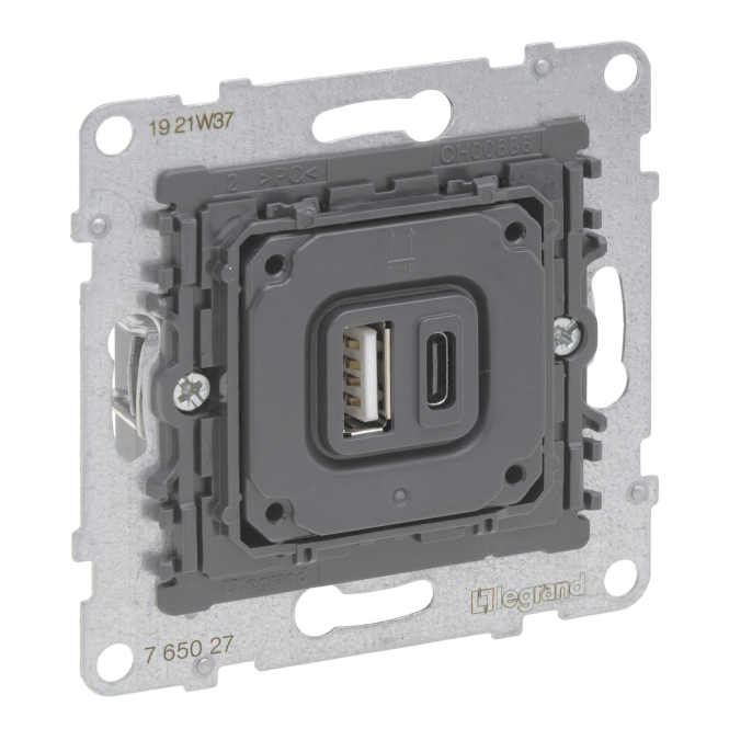 Legrand 765027 SEANO Einsatz 2f USB-Ladesteckdose Typ A+C m.Ladestrom 3