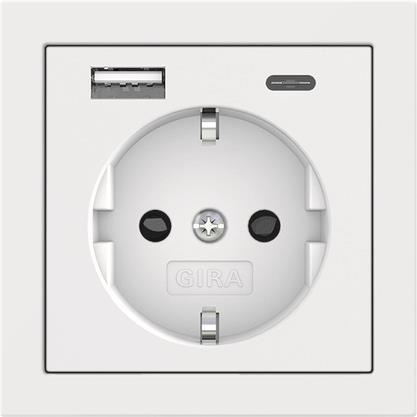 GIRA 245970 SCHUKO SP USB-Spannungsvers. 2f Typ A/C Flächenschalter Reinweiß Schaltermat/Geb.Steu