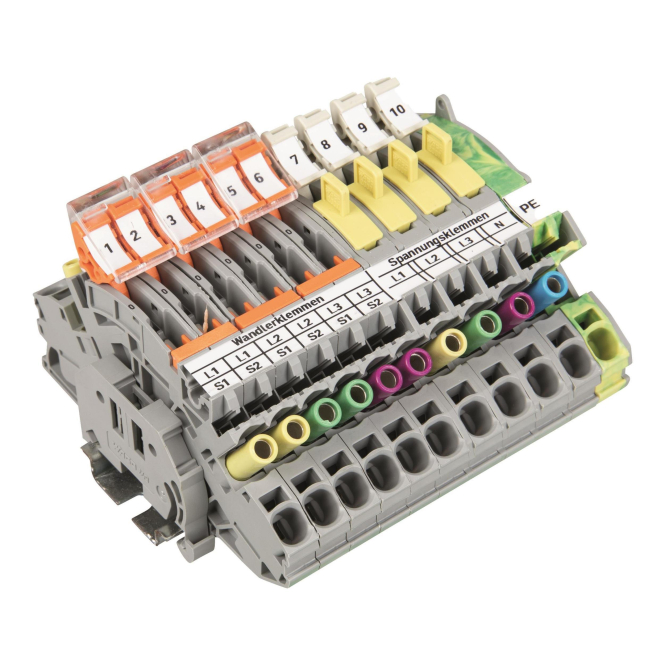 4066966577891 - WAGO 821-202 Stromwandlerklemmenblock3 Wandler mSpannungen uN PEmehrfarbig