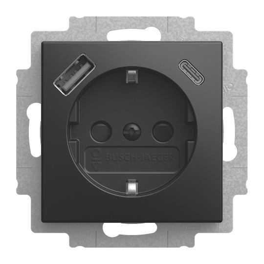 BJ SCHUKO schwarz matt 20 EUCB2USBAC-915 USB-Steckdosen-Einsatz Safety+m.USB A/C
