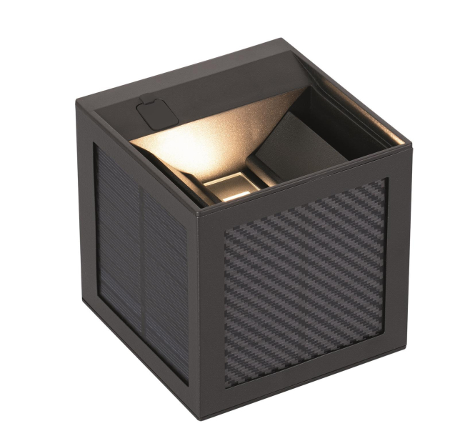 LTEK Solarwandleuchte Sophie schwarz IP65 9W 300lm dimm. 3/4/5K Sensor 3 Modi